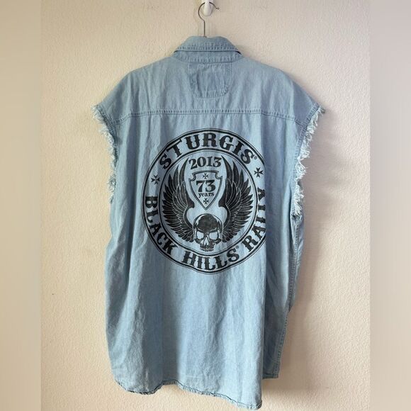 Sturgis 2013 Black Hills Rally Biker’s Club Sleeveless Denim Shirt Vest 3XL - Picture 5 of 7